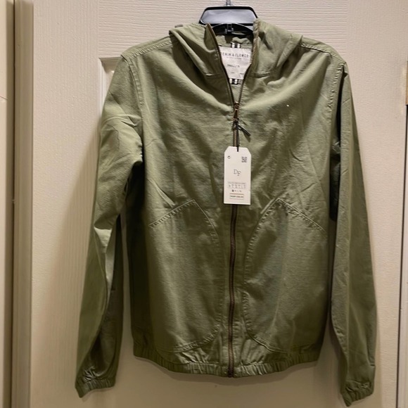 NWT DENIM & FLOWER 🌺 Military Green Long sleeve Jacket/Sweatshirt with Hoodie. - Picture 1 of 12